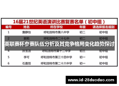 英联赛杯参赛队伍分析及其竞争格局变化趋势探讨